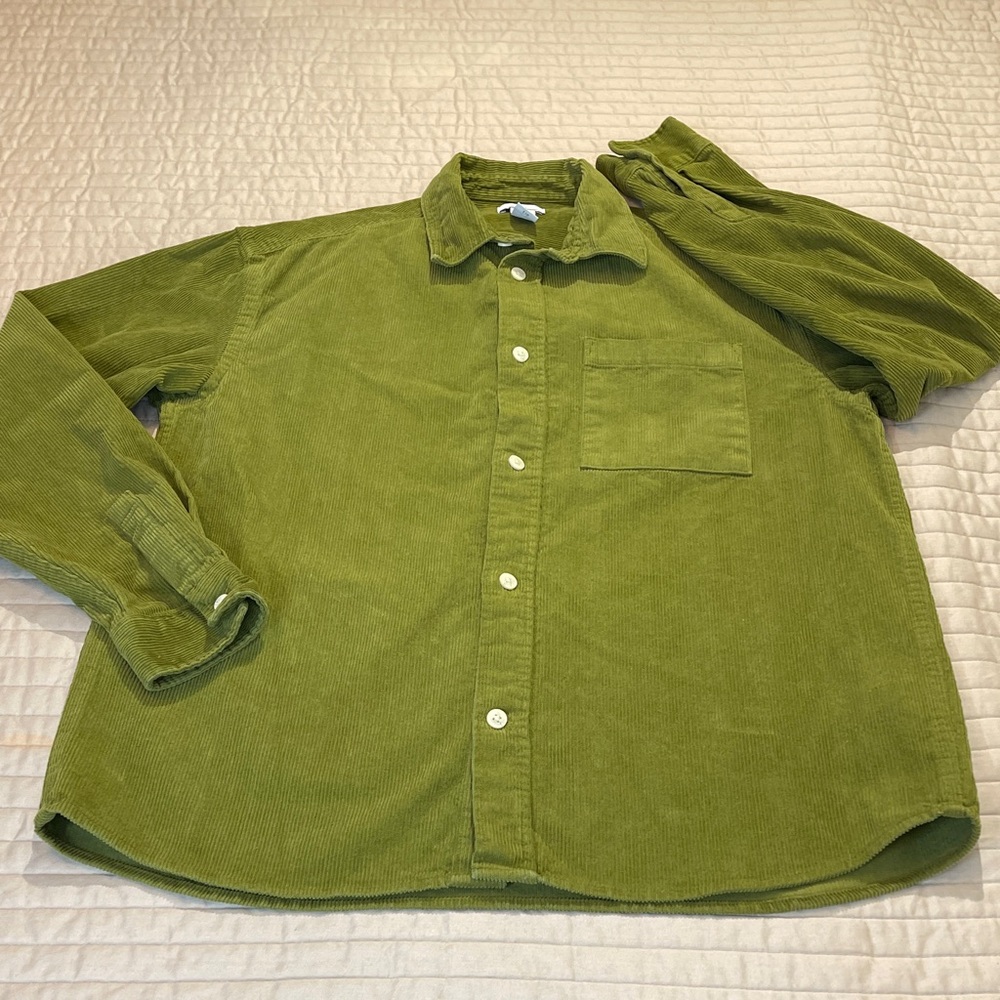 H&M RELAXED FIT Green Corduroy Button-Up Shirt MENS SIZE S